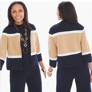 Chicos Travelers Jacket Womens Beige Blue